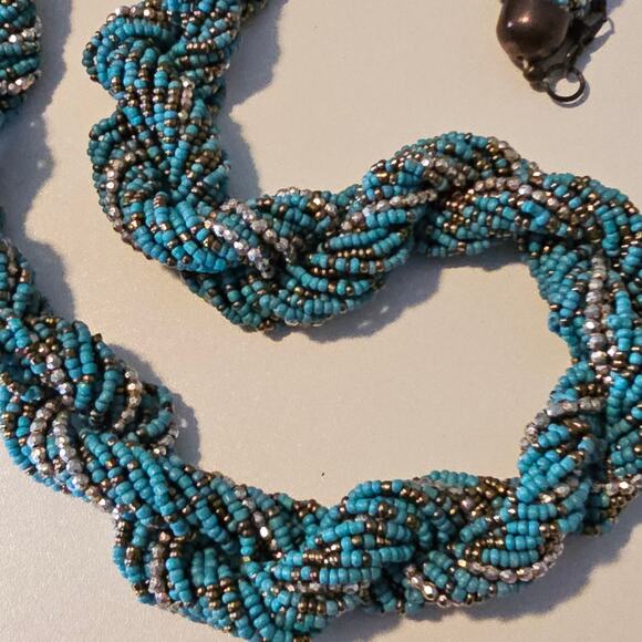 Multistrand Turquoise Beaded Necklace - Chunky Twist Design - Picture 6 of 6